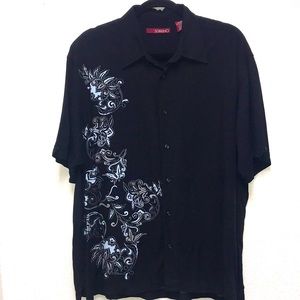 Sobrino Men’s XL Short Sleeve Button Up Casual Shirt Black Side Floral Design